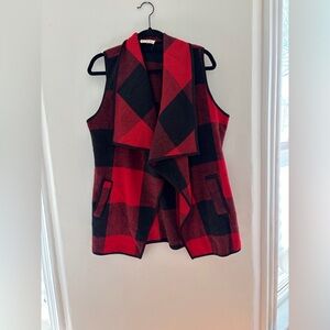 Red and Black Plaid Sleeveless Vest